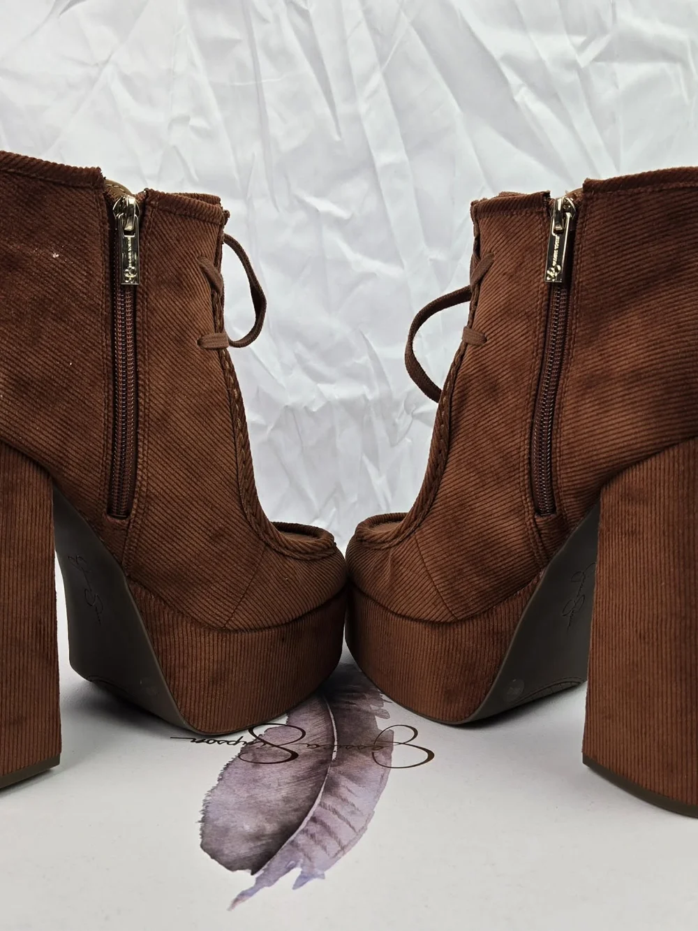 Brown Corduroy Platform Ankle Boots - Women